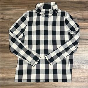 Talbots Petite Thermawarmth Black White Plaid Turtleneck L/S Women’s L Petite